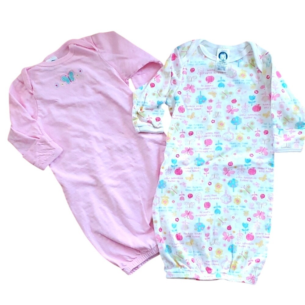 Gerber Girl 2 Pack Floral and Embroidered‎ Layette Sleep Sacks 0-6M